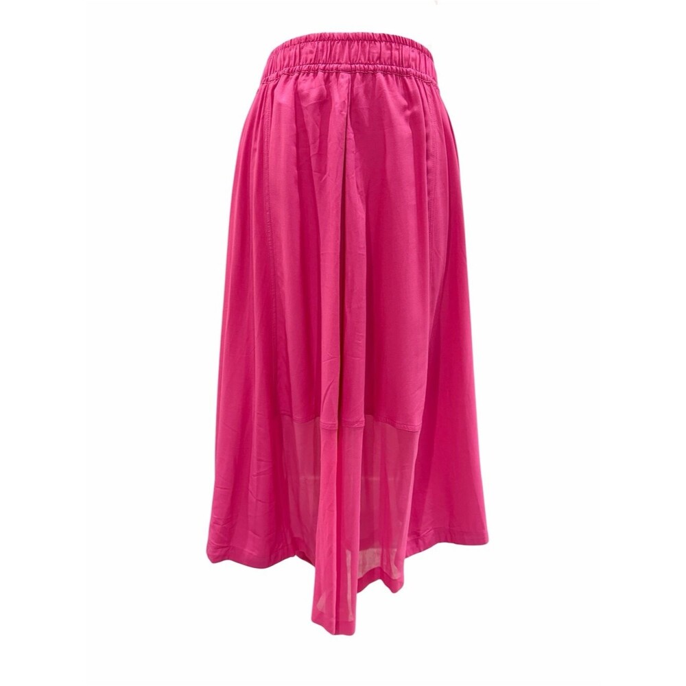 DKNY Handkerchief Hem Mixed Media Pull On Elastic Waist Maxi Skirt Pink XL NEW - Picture 10 of 16